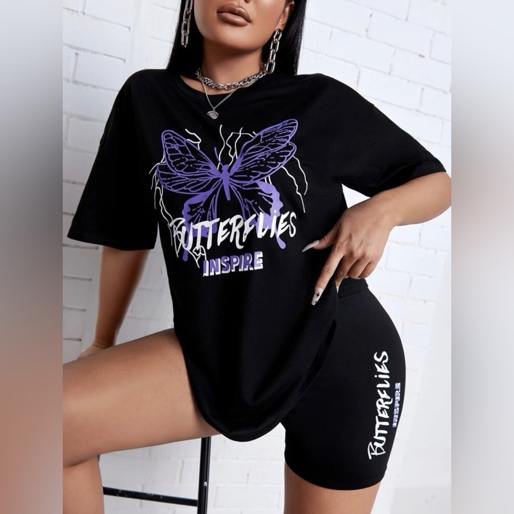Butterfly Graphic Tee & Biker Short Set